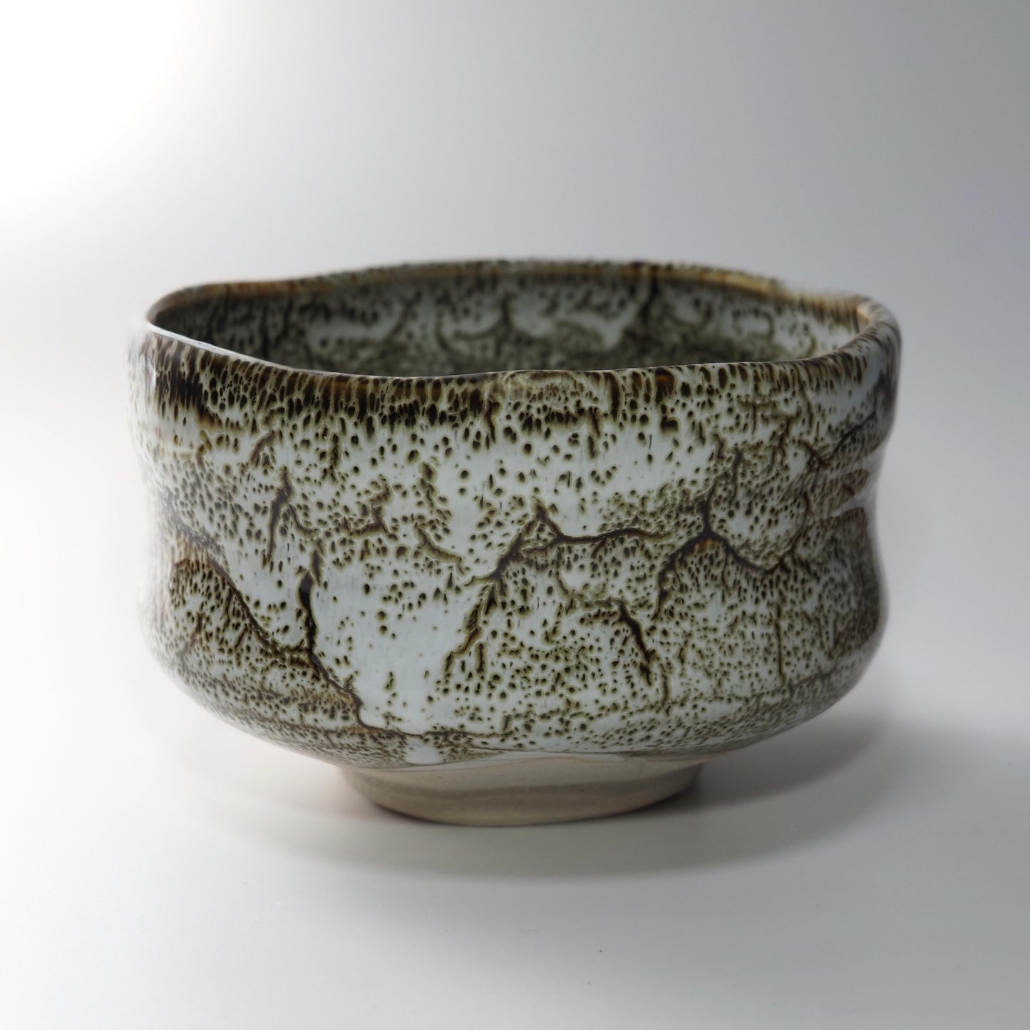 Mino Ware Matcha Bowl | White and Brown Glaze | Chawan Tea Ceremony Utensil