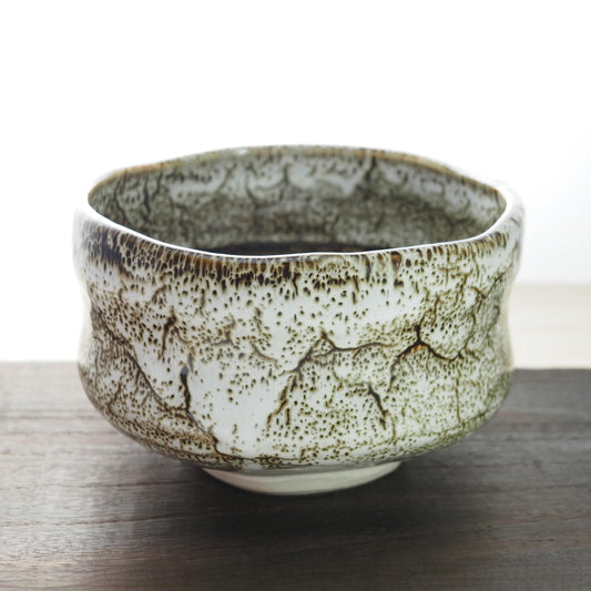 Mino Ware Matcha Bowl | White and Brown Glaze | Chawan Tea Ceremony Utensil